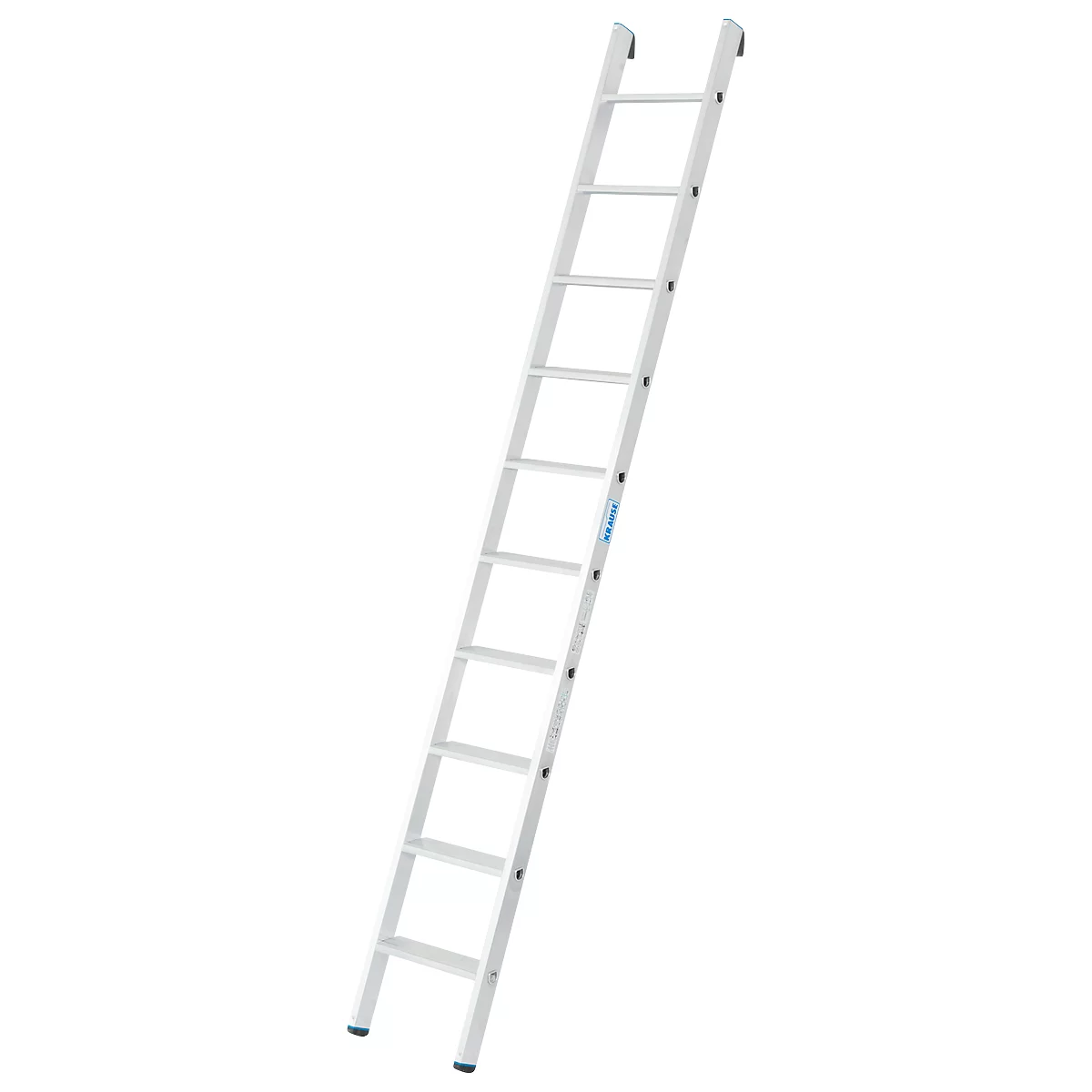 Krause enkele ladder, TRBS 2121-2, werkhoogte 3600 mm, 10 antisliptreden met profiel T 80 mm, voetdoppen, aluminium