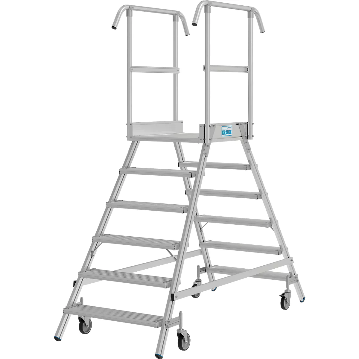 Krause Stabilo Professional mobiele platformladder, dubbelzijdig toegankelijk, 2x6 treden, 600 x 700 mm platform, 3450 mm werkhoogte