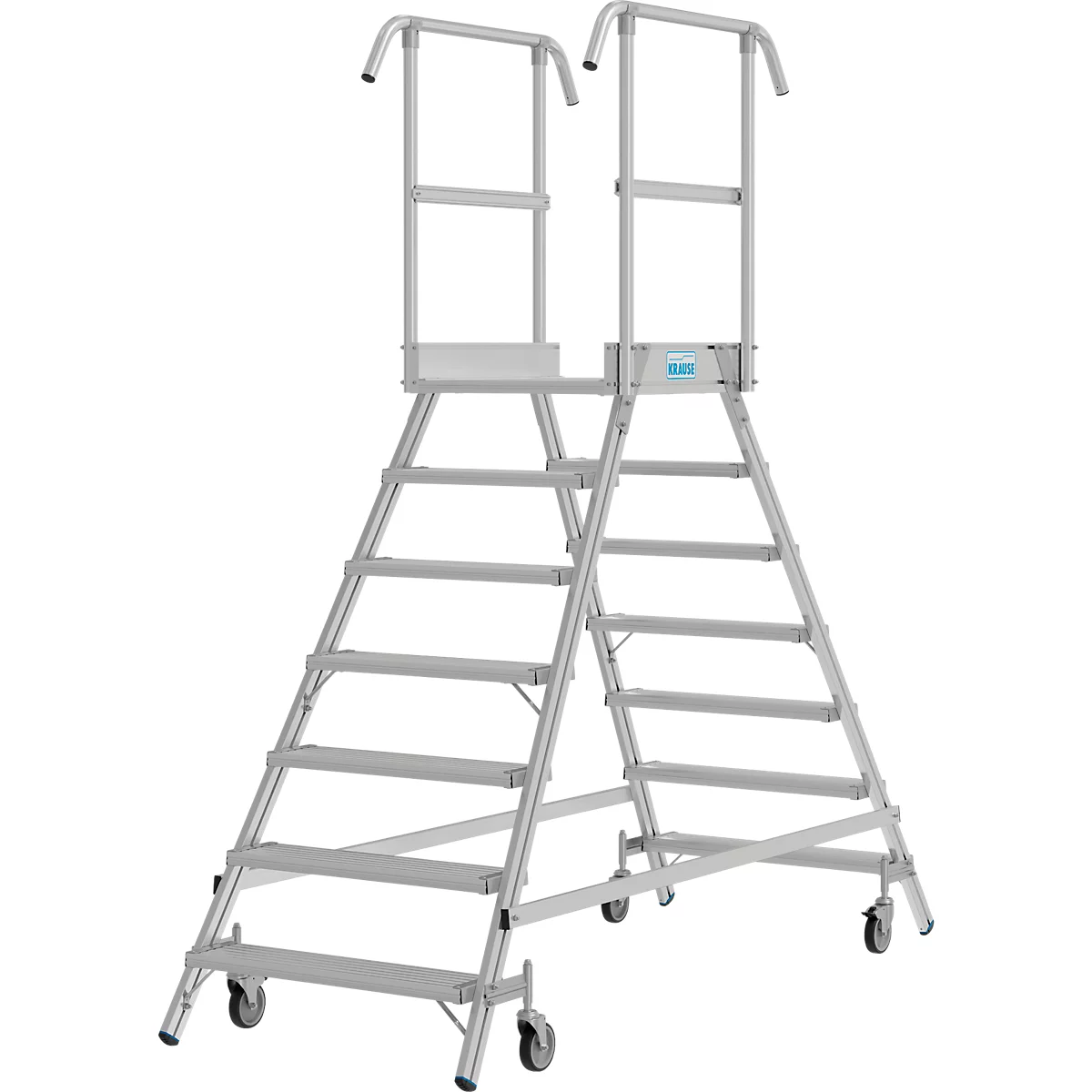 Krause Stabilo Professional mobiele platformladder, dubbelzijdig toegankelijk, 2x7 treden, 600 x 700 mm platform, 3700 mm werkhoogte