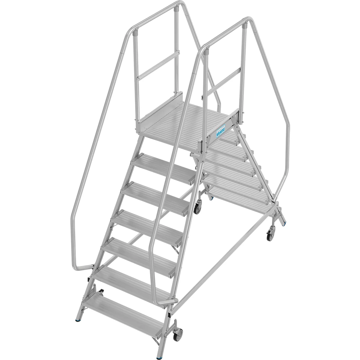 Krause Stabilo Professional mobiele platformladder, dubbelzijdig toegankelijk, 2x7 treden, 600 x 700 mm platform, 3700 mm werkhoogte