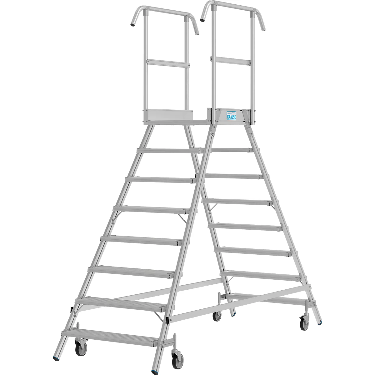 Krause Stabilo Professional mobiele platformladder, dubbelzijdig toegankelijk, 2x8 treden, 600 x 700 mm platform, 3950 mm werkhoogte