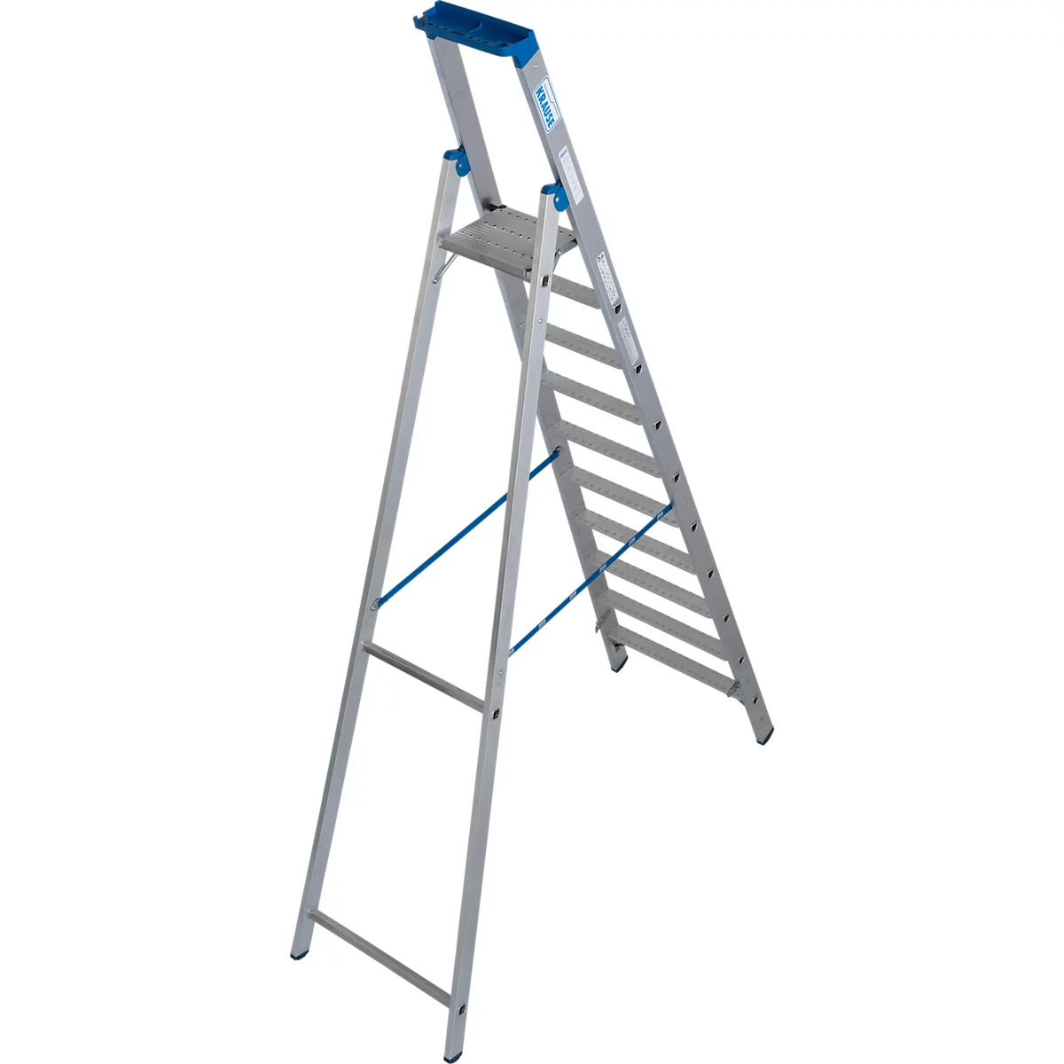 KRAUSE STABILO trap 10 treden R13, zelfreinigend gatenpatroon, platform R13, gereedschapsbak met emmerhaak, aluminium