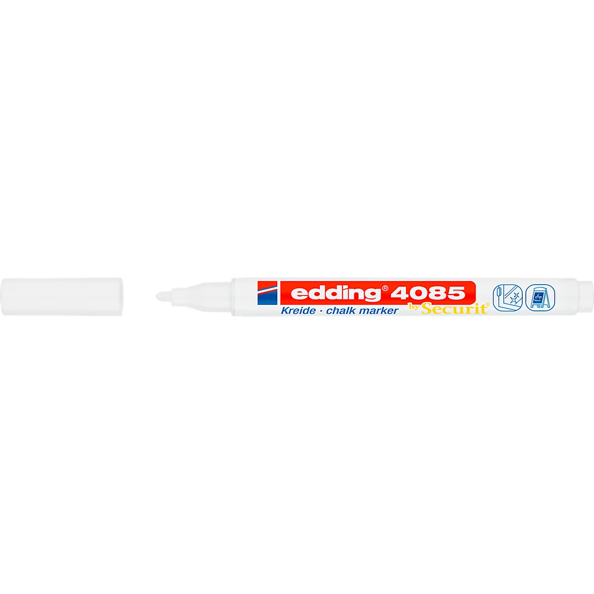 Kreidemarker edding 4085 , für glatte Oberflächen, Strichbreite 1-2 mm, Rundspitze, weiß