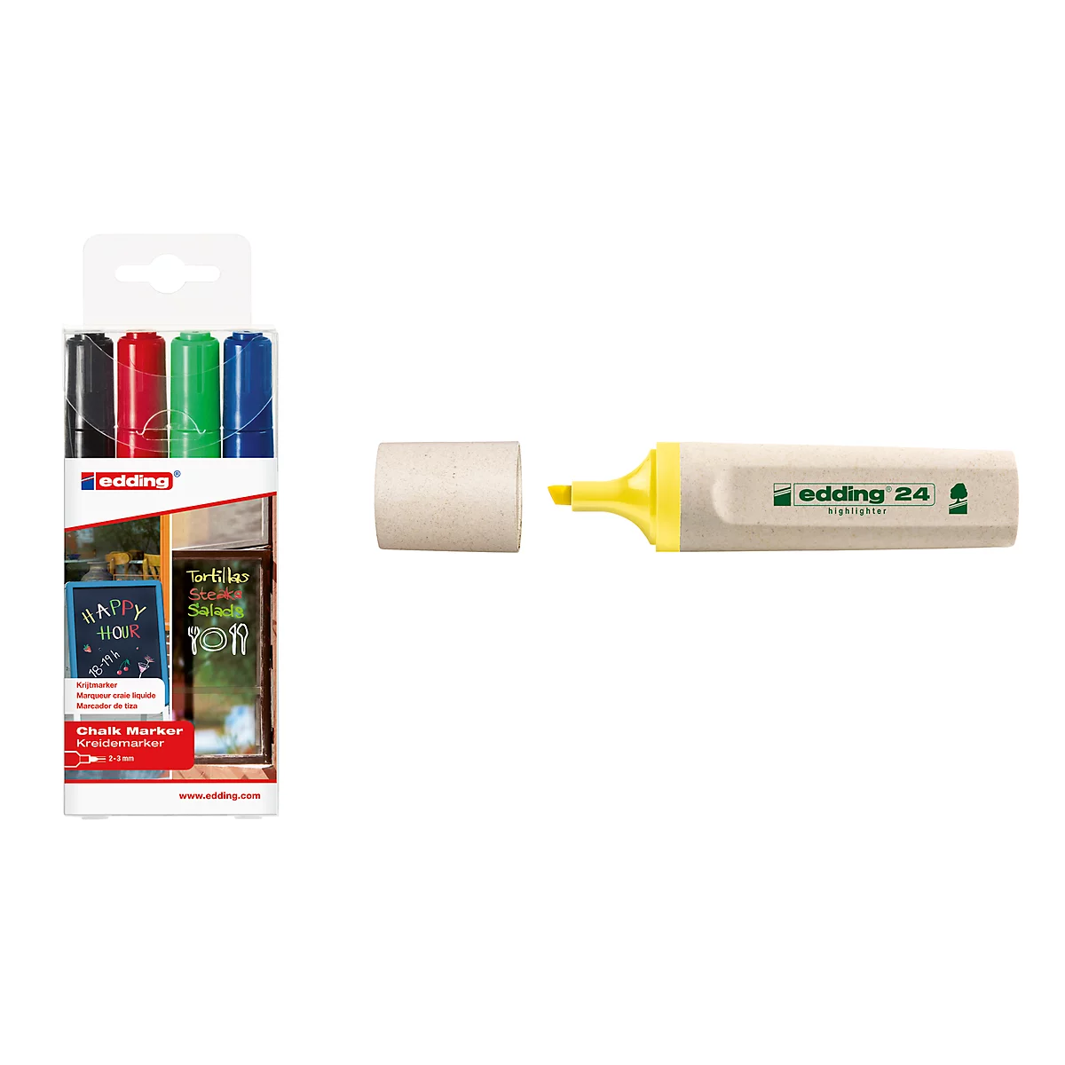 Kreidemarker edding 4095 2-3mm, Rundspitze + Highlighter edding 24 SET