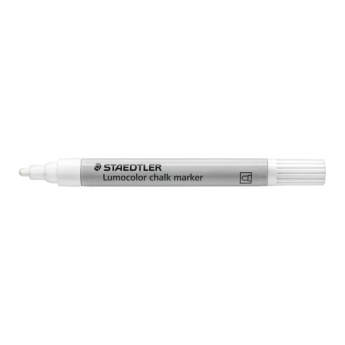 Kreidemarker STAEDTLER Lumocolor®, Rundspitze, Schreibfarbe weiß, Strichbreite 2,4 mm, für glatte Oberflächen, Flüssigkeit auf Wasserbasis