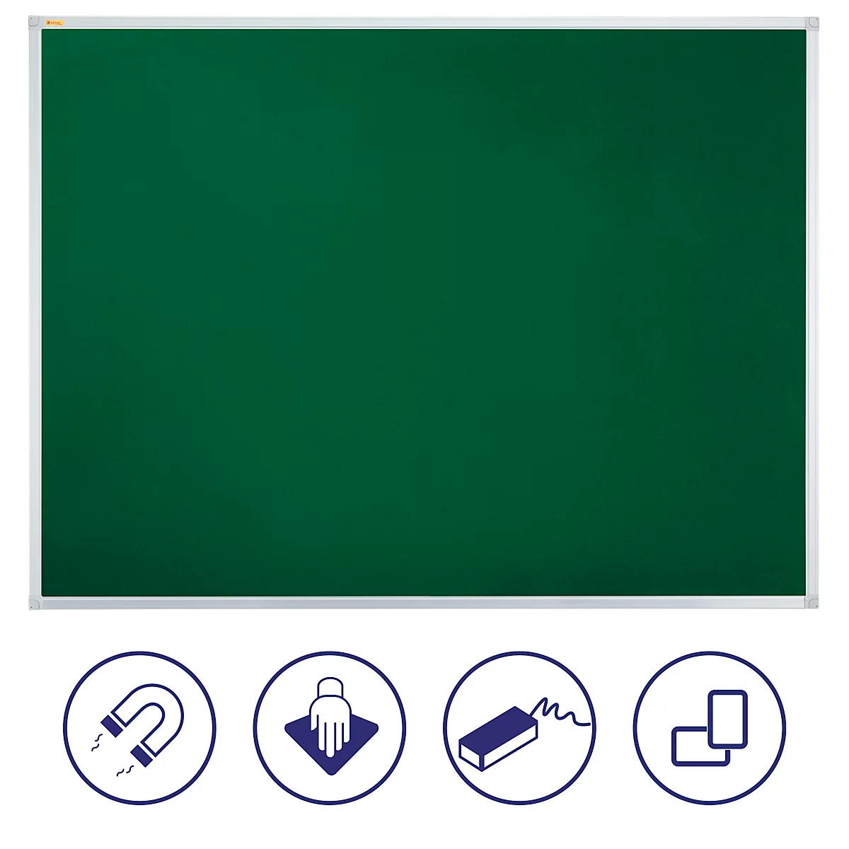 Krijtbord X-tra!Line, 1800 x 900 mm, gelakt, wandbevestiging, staand &amp; liggend formaat, magnetisch, groen