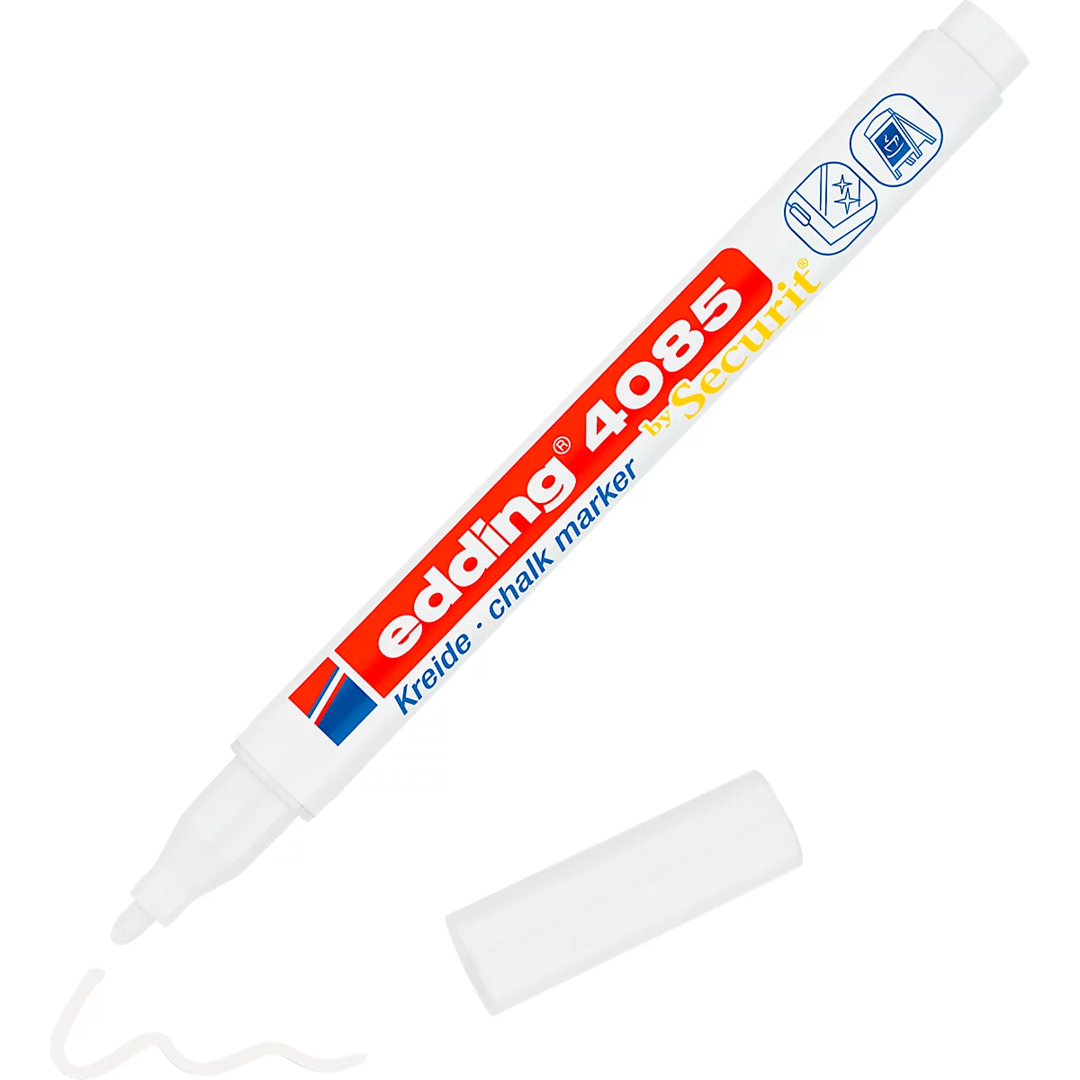 Krijtmarker edding 4085 , voor gladde oppervlakken, lijndikte 1-2 mm, ronde punt, wit
