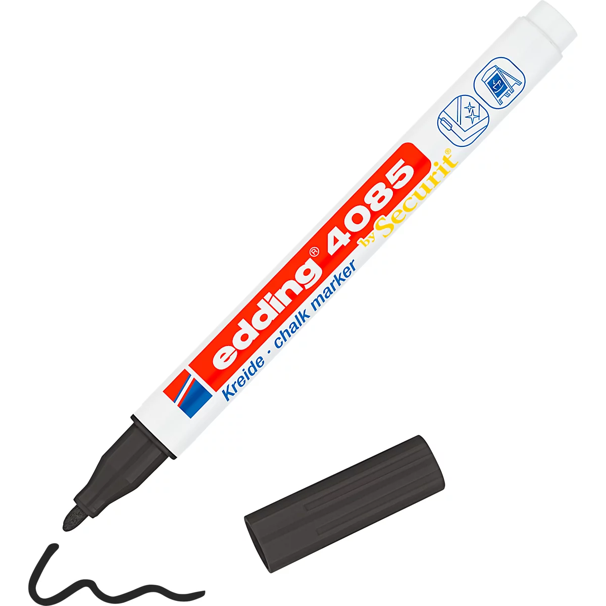 Krijtmarker edding 4085 , voor gladde oppervlakken, lijndikte 1-2 mm, ronde punt, zwart
