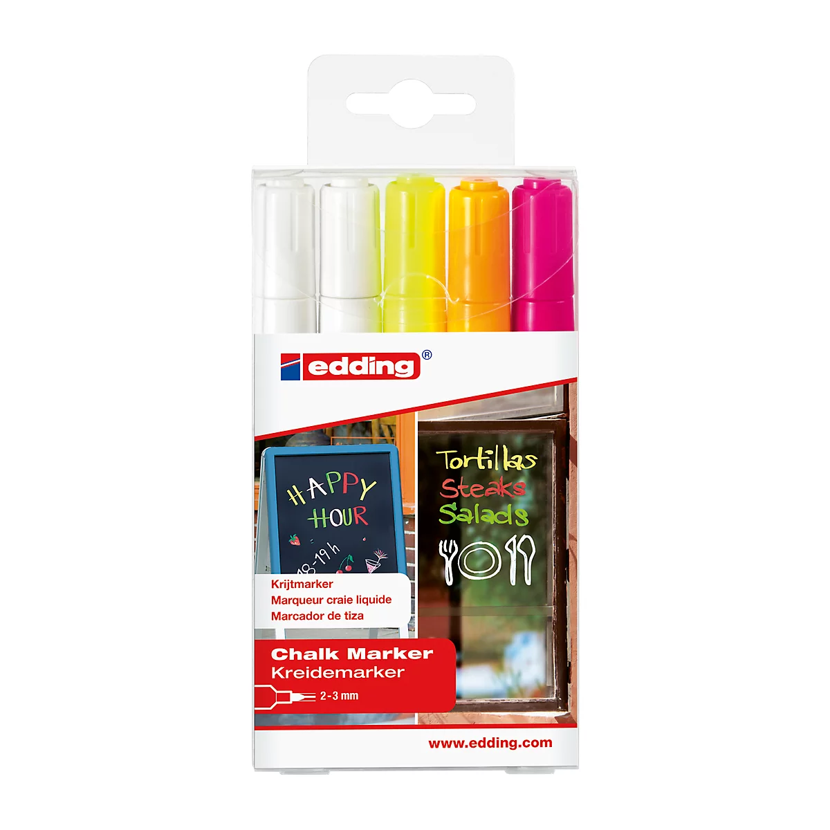 Krijtstiften edding 4095, 2-3 mm, neonkleuren, 5 stuks