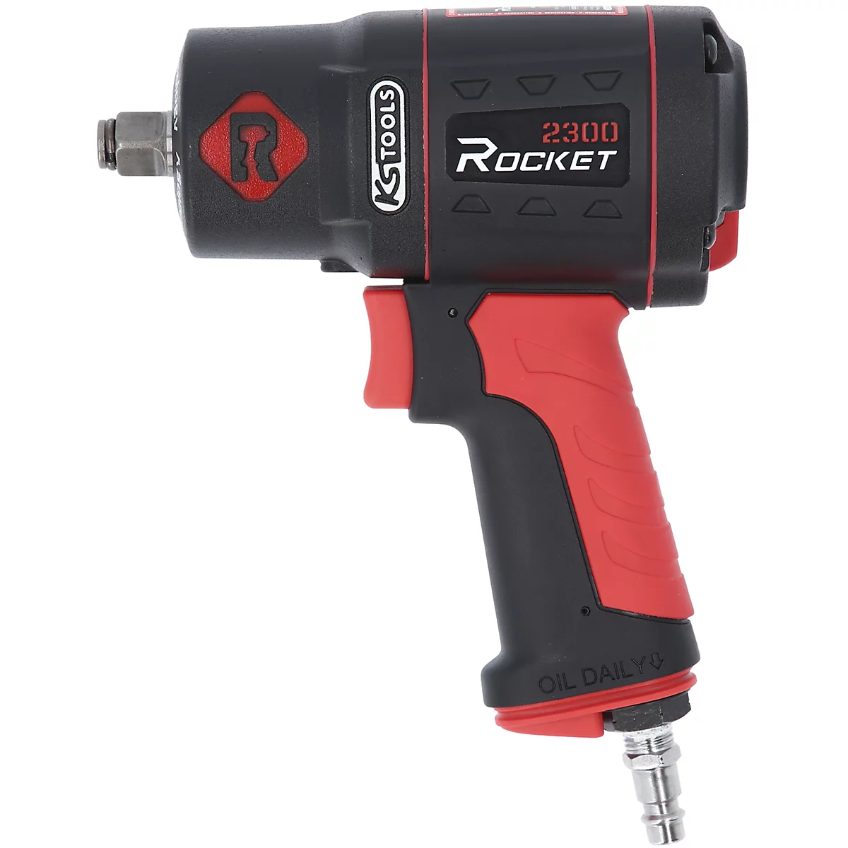 Druckluft-Schlagschrauber Rocket 2300 von KS Tools in Schwarz und Rot vor weißem Hintergrund.