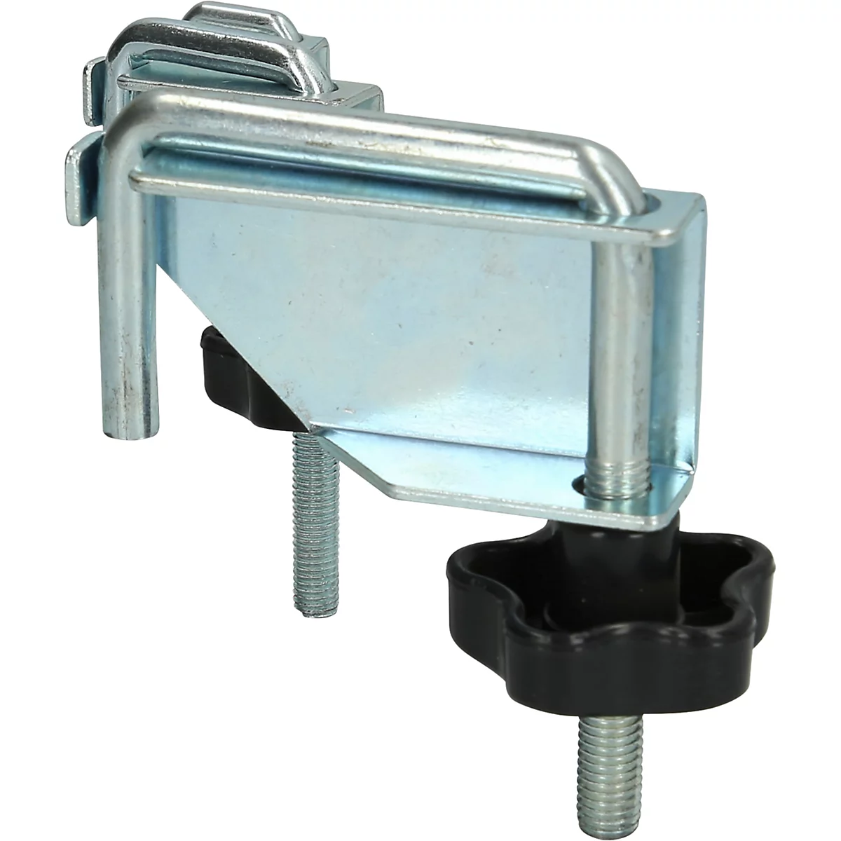 Support en métal galvanisé avec deux boutons noirs pour la fixation.