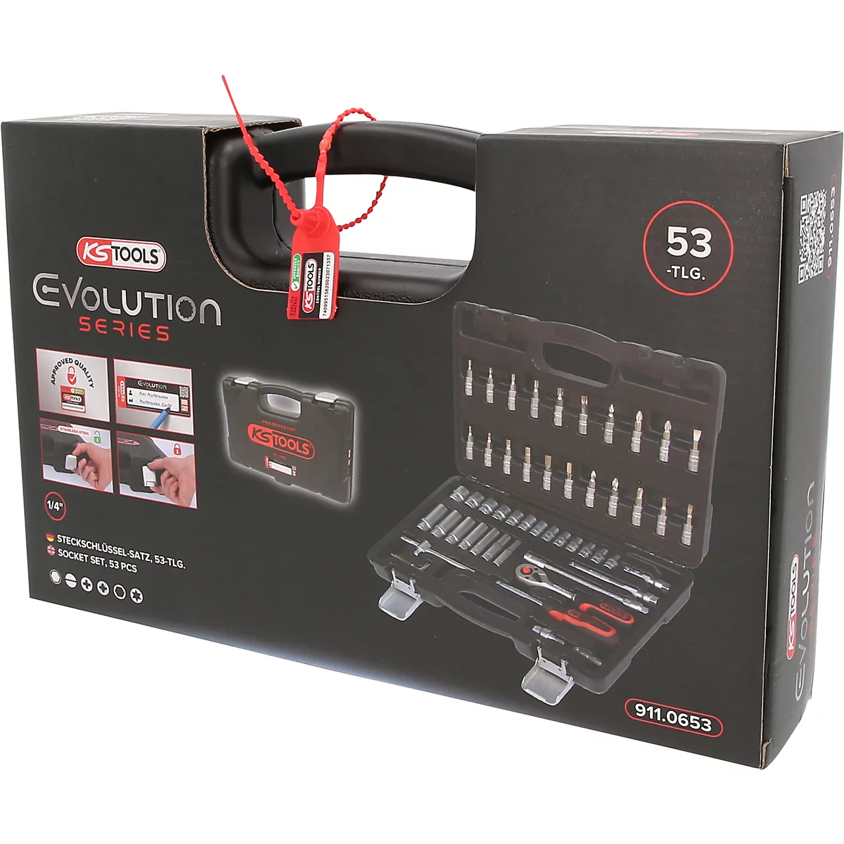 Schwarzer KS Tools Evolution Series Steckschlüsselsatz 53-teilig in einem Kunststoffkoffer.