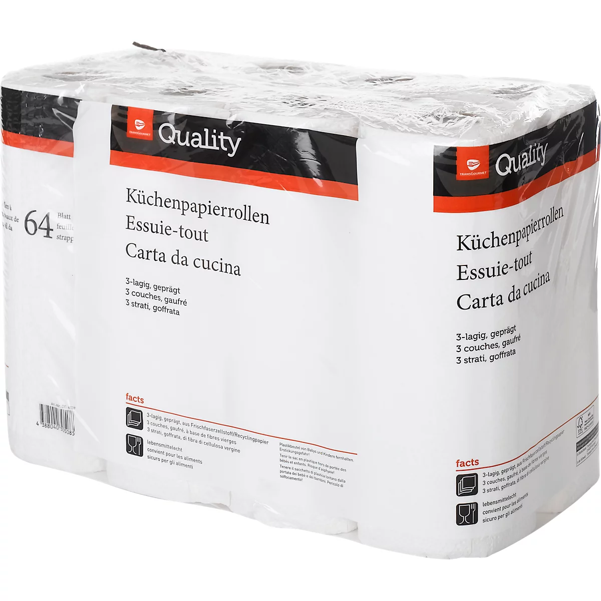Küchenpapierrollen, 3-lagig, 8 Rollen à 64 Blätter