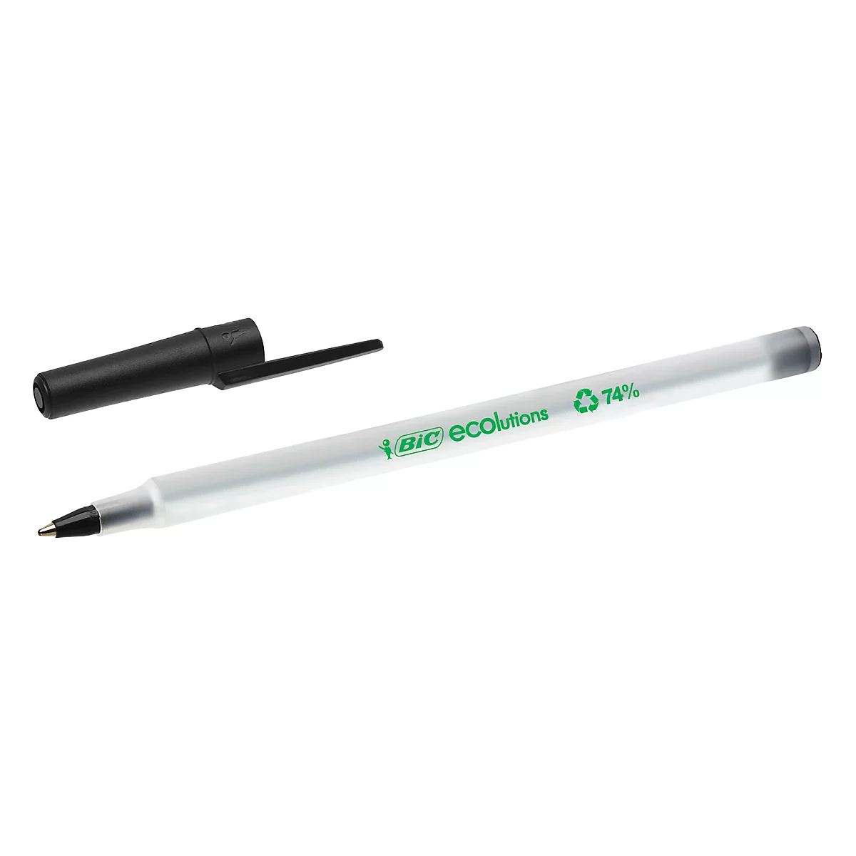 Kugelschreiber mit Kappe BIC® ECOlutions® Round Stic®, 0,4 mm, recycelt, schwarz, 60 Stck.