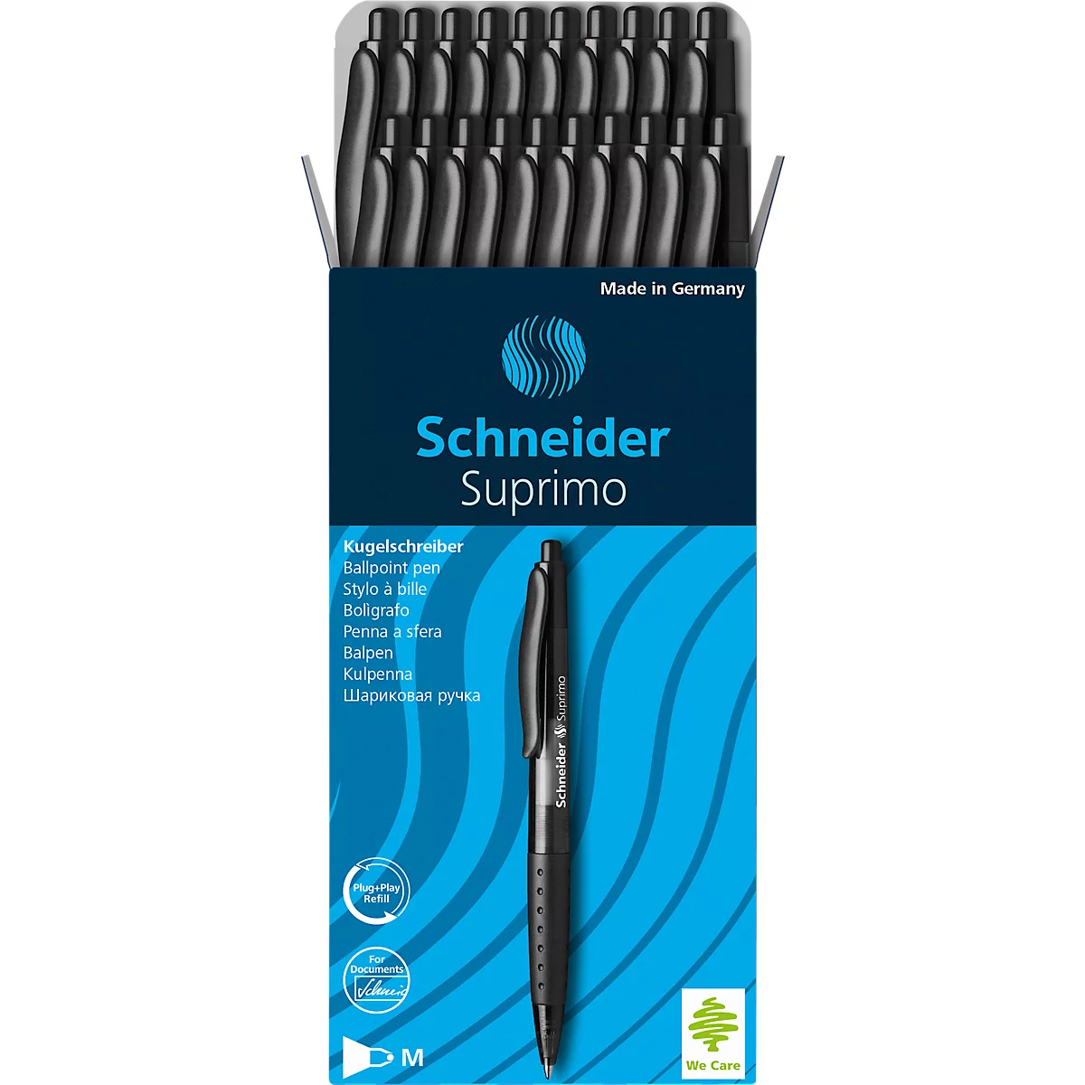 Kugelschreiber Schneider Suprimo, Schreibfarbe Schwarz, Strichstärke M, Edelstahlspitze, gummierter Griff, 20 Stück, Schwarz