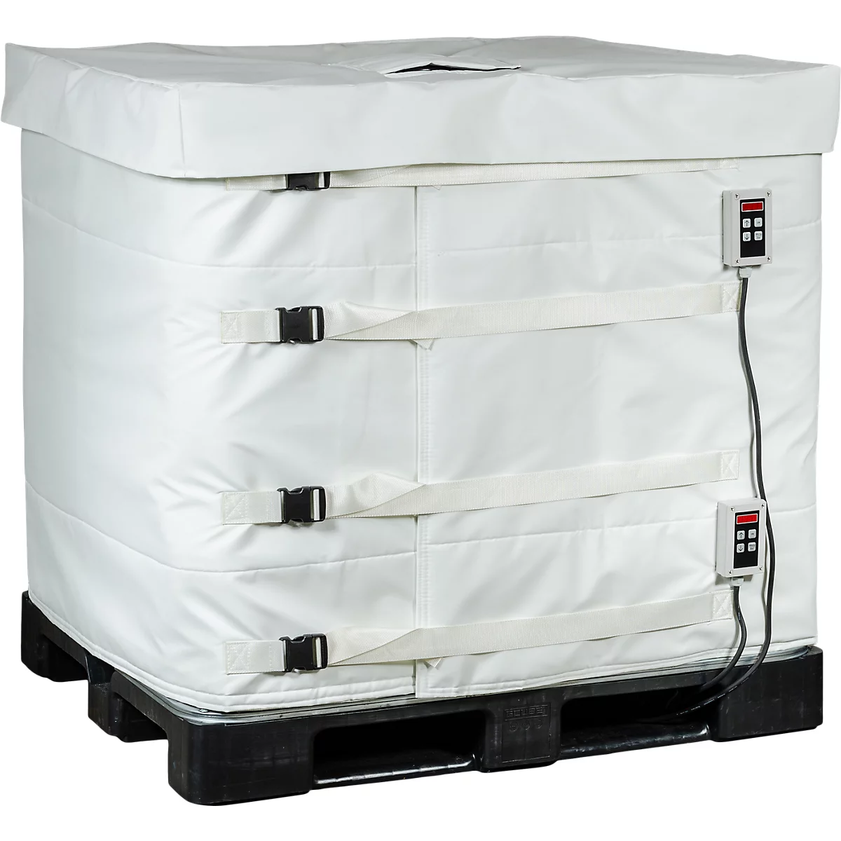 Kuhlmann IBC-Heizmantel, digital, für 1000 l IBC-Container mit Lebensmitteln, 2 x 1000 W, Temperaturbereich 0-90°C, IP40, L 4400 x B 10 x H 1000 mm, weiß