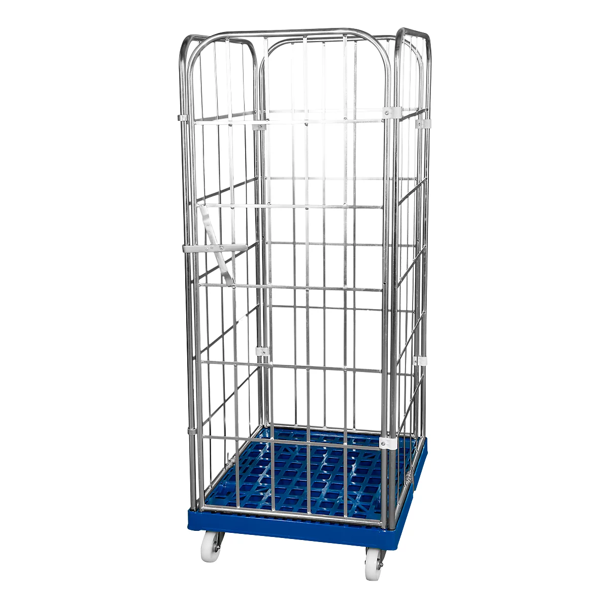 Kunststoff-Rollplatte mit 2 Seitengittern, 1 Rückwand, 1 Vorderwand, einzianblau RAL 5010