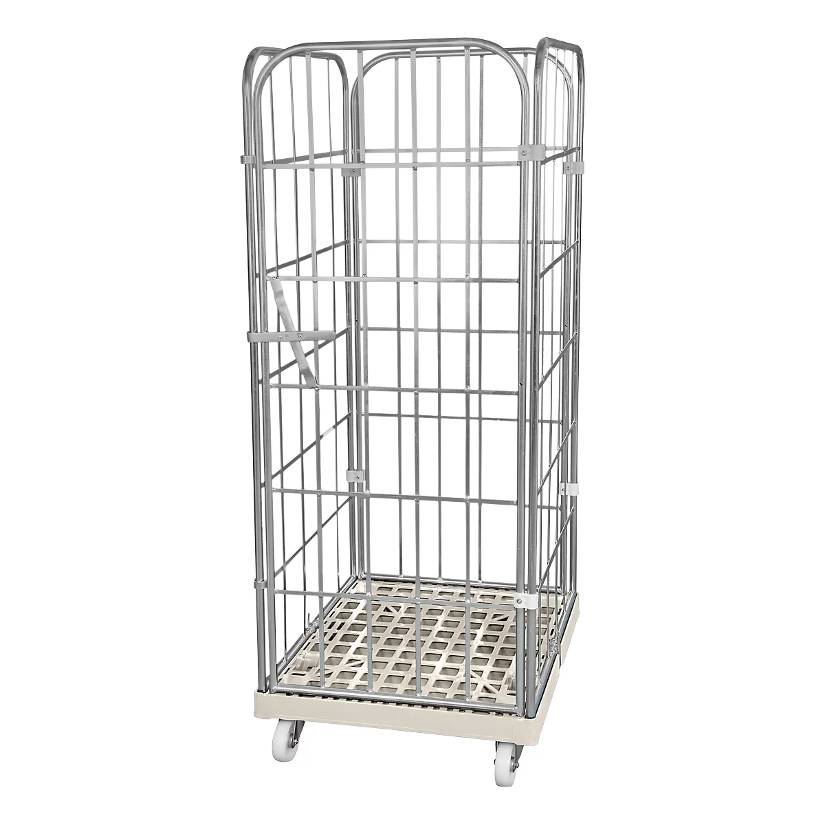 Kunststoff-Rollplatte mit 2 Seitengittern, 1 Rückwand, 1 Vorderwand, grau RAL 7032