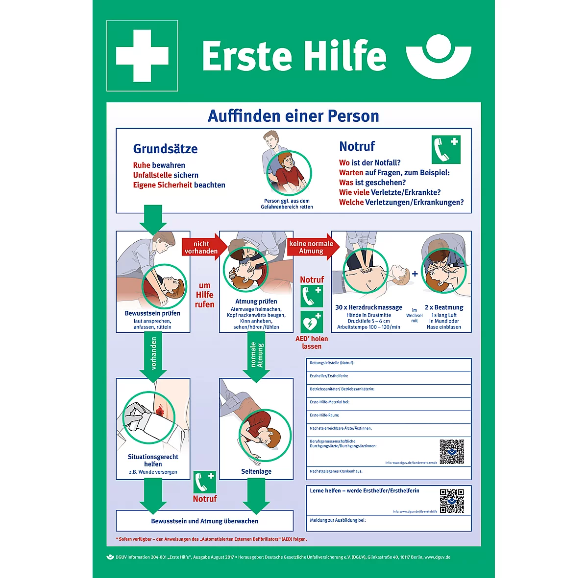 Kunststoff-Schild "Erste-Hilfe-Anleitung", 590 x 410 mm