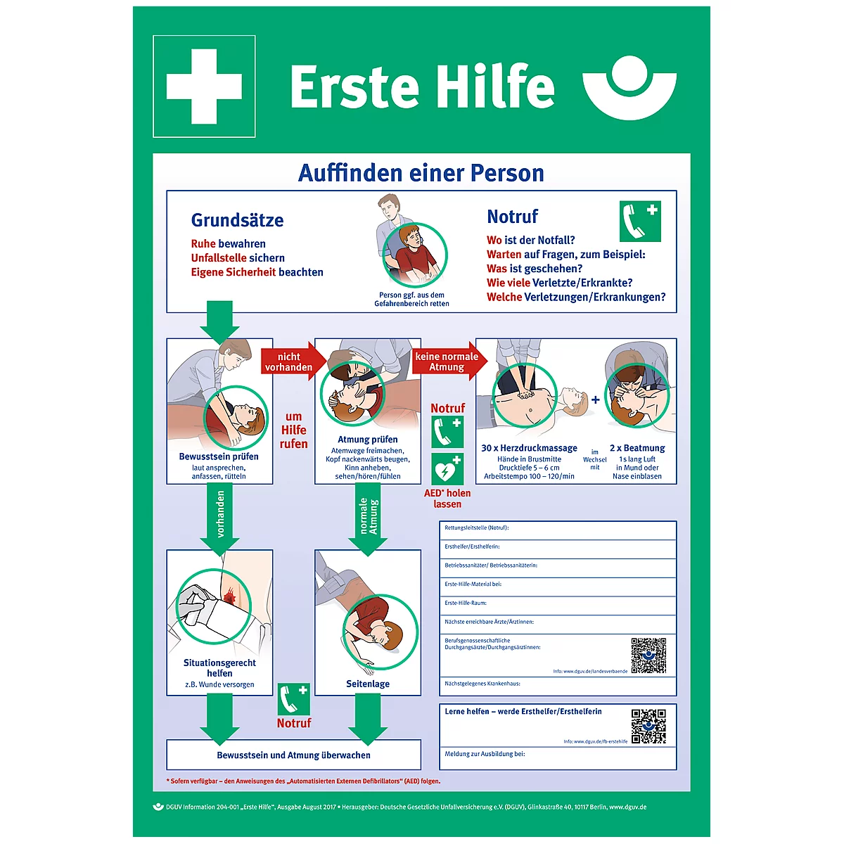 Kunststoff-Schild 'Erste-Hilfe-Anleitung', 590 x 410 mm