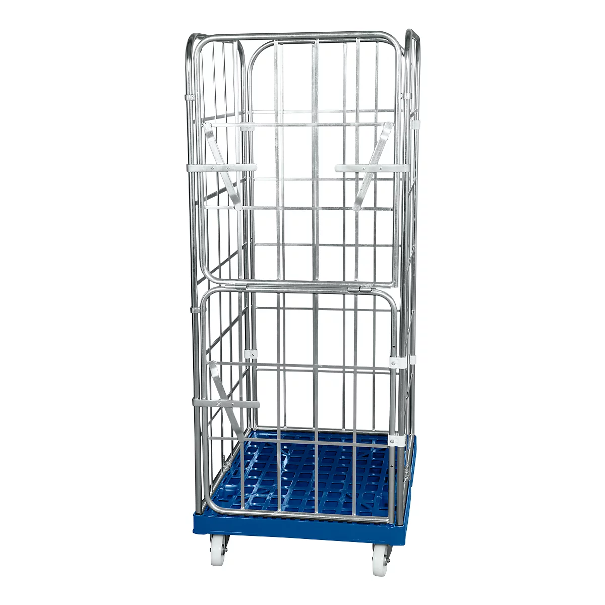 Kunststoffrollplatte, 2 Seitengittern, 1 Rückwand, 2 halbe Vorderwände, enzianblau RAL5010