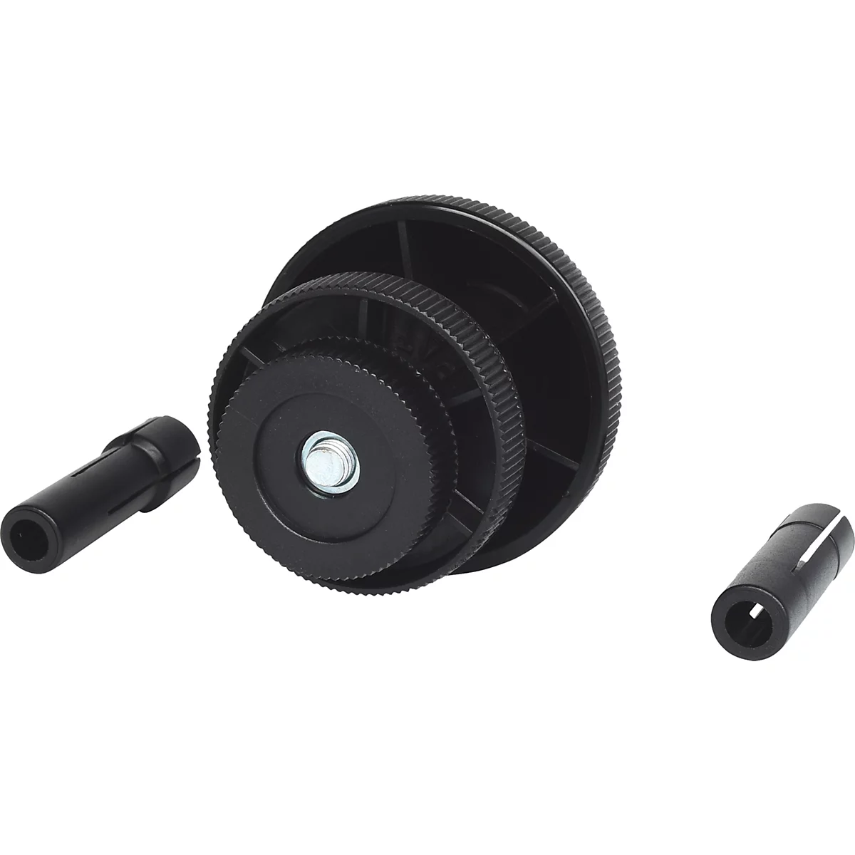 Schwarze Objektiv-Teile: Drehringe und Hülsen.