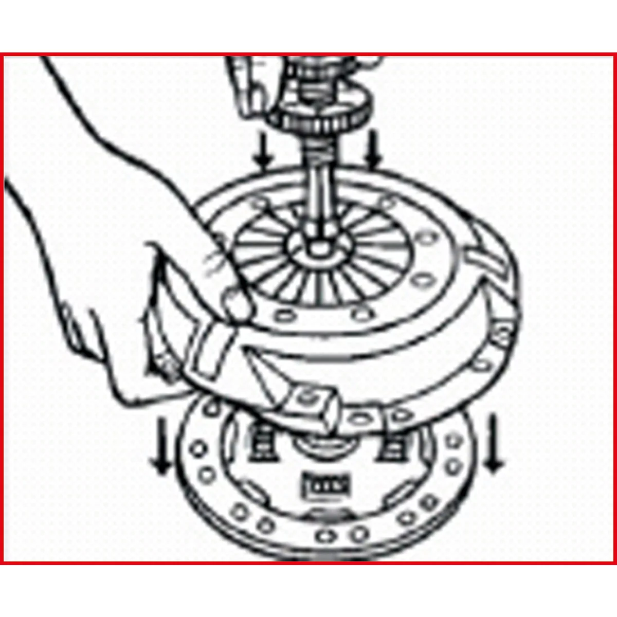 Hand hält Kupplungsscheibe, darunter eine weitere. Pfeile deuten Montage an.