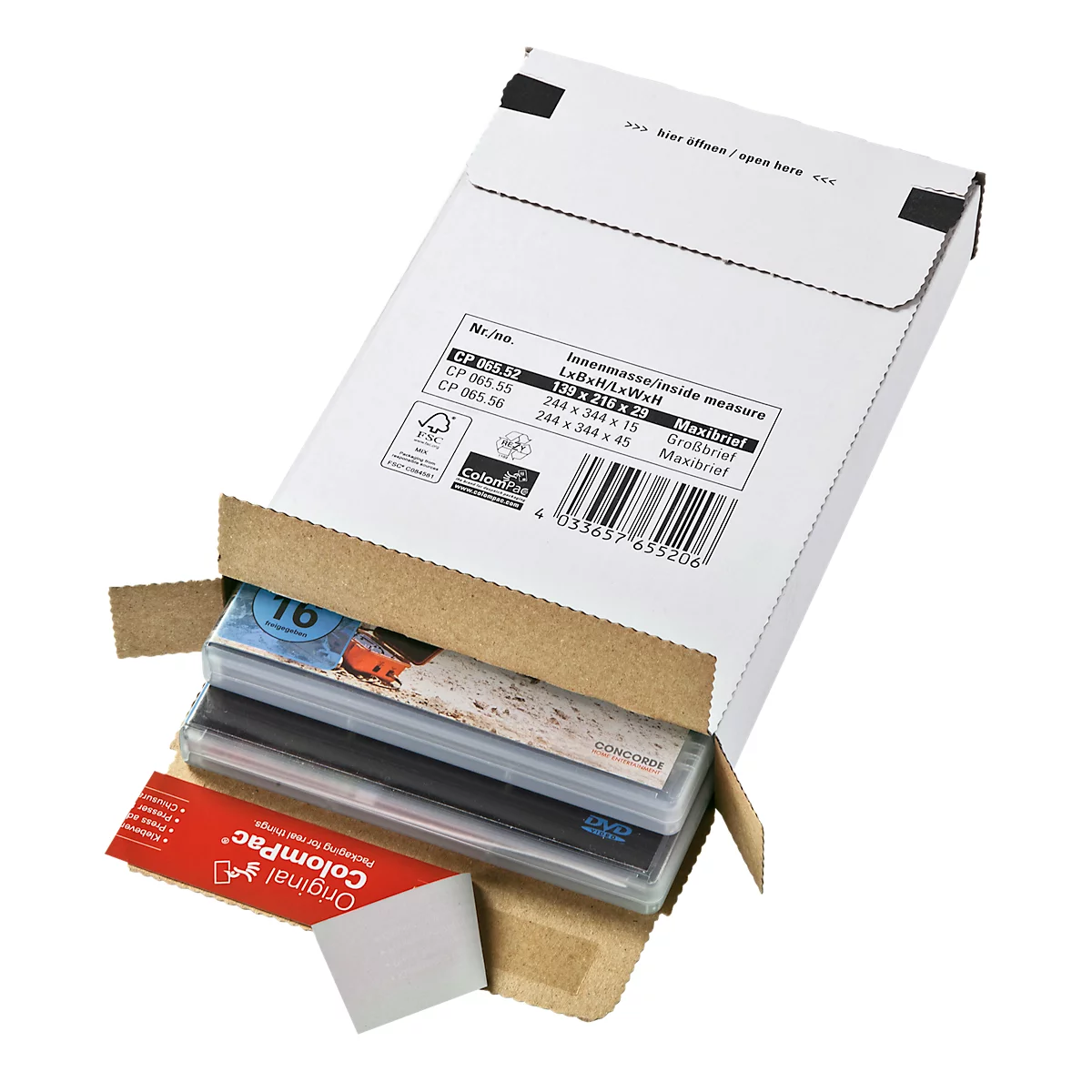 Kurierpaket, B 250 x T 353 x H 50 mm, portooptimiert, Selbstklebeverschluss, weiß, 20 Stück