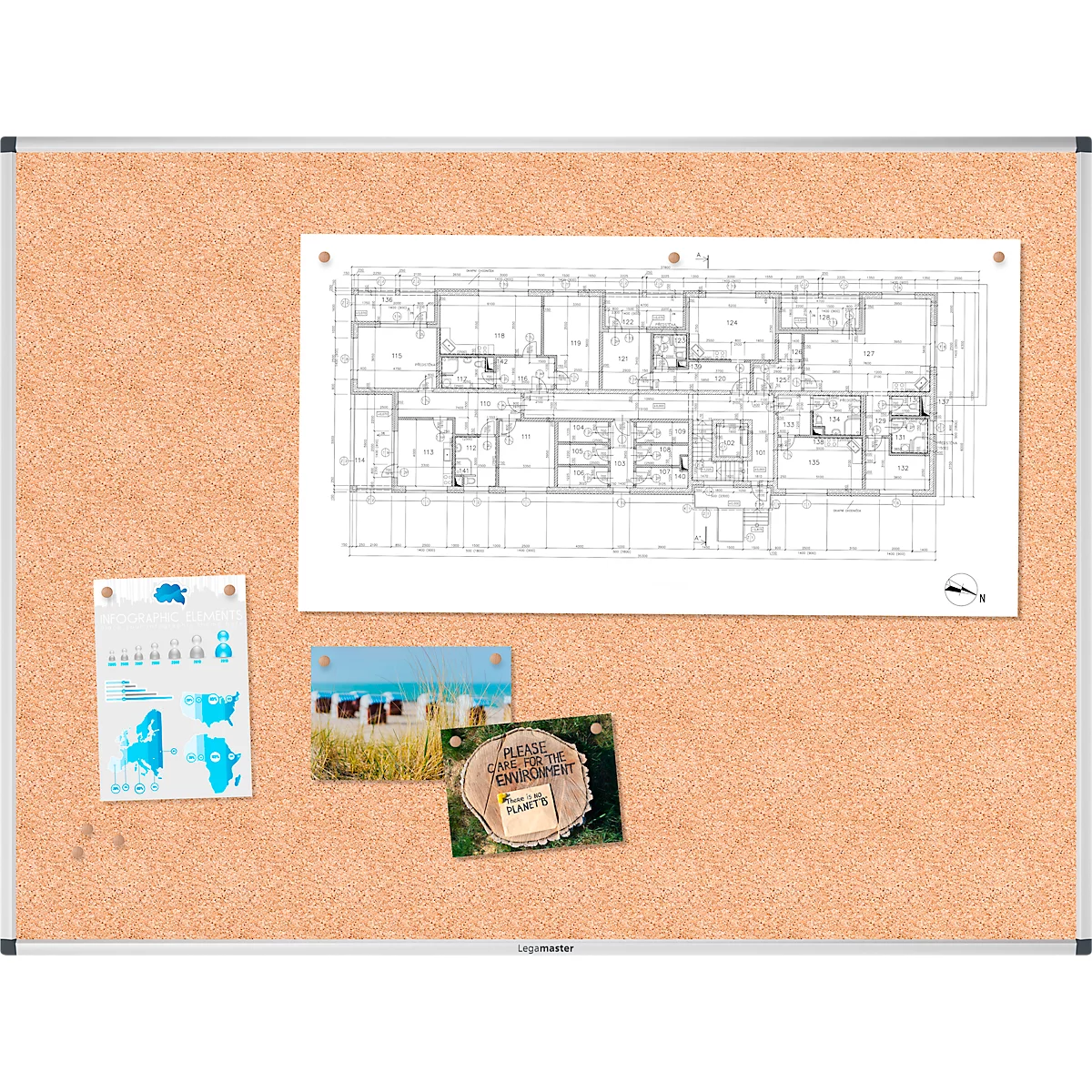 Kurkbord Legamaster UNITE, horizontale of verticale montage, B 1200 x D 12,6 x H 900 mm, natuurkurk, bruin