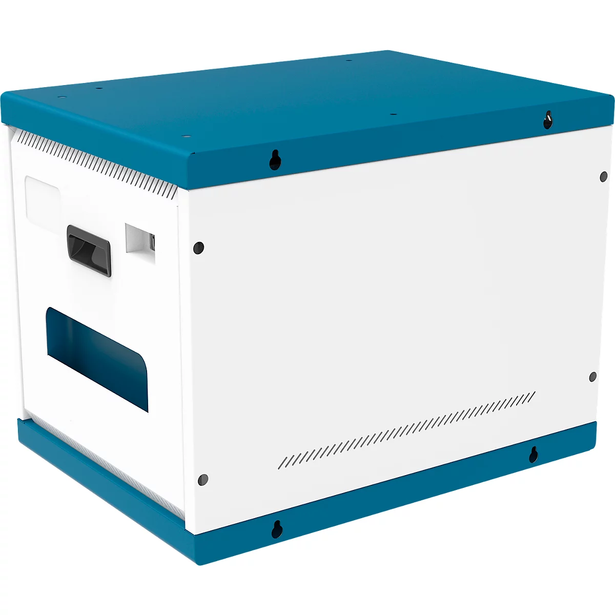 Laadkast voor notebooks Good Connections GEMMA N16, converteerbaar naar laadwagen, voor 16 apparaten, geaarde stopcontacten, afsluitbaar, vermogen 2300 W, wit-blauw