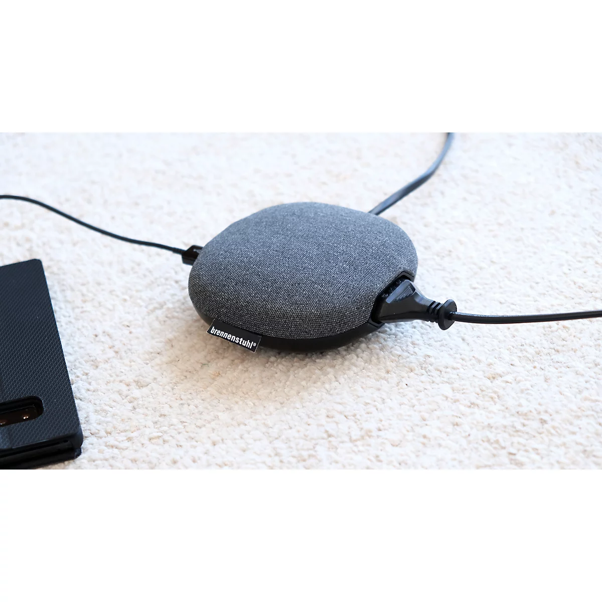 Laadstation brennenstuhl® estilo, 1 x Eurostekker &amp; 2 x USB-laadcontactdoos, kabel &amp; kabelbinder, L 40 x B 140 x H 180 mm, textieloppervlak, zwart-anthr.
