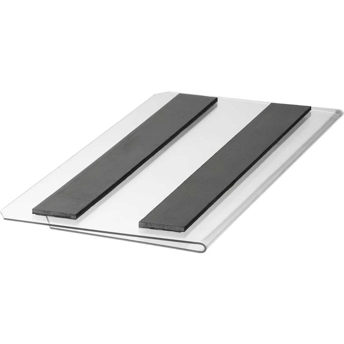 Transparent acrylic plate with two grey magnetic strips.