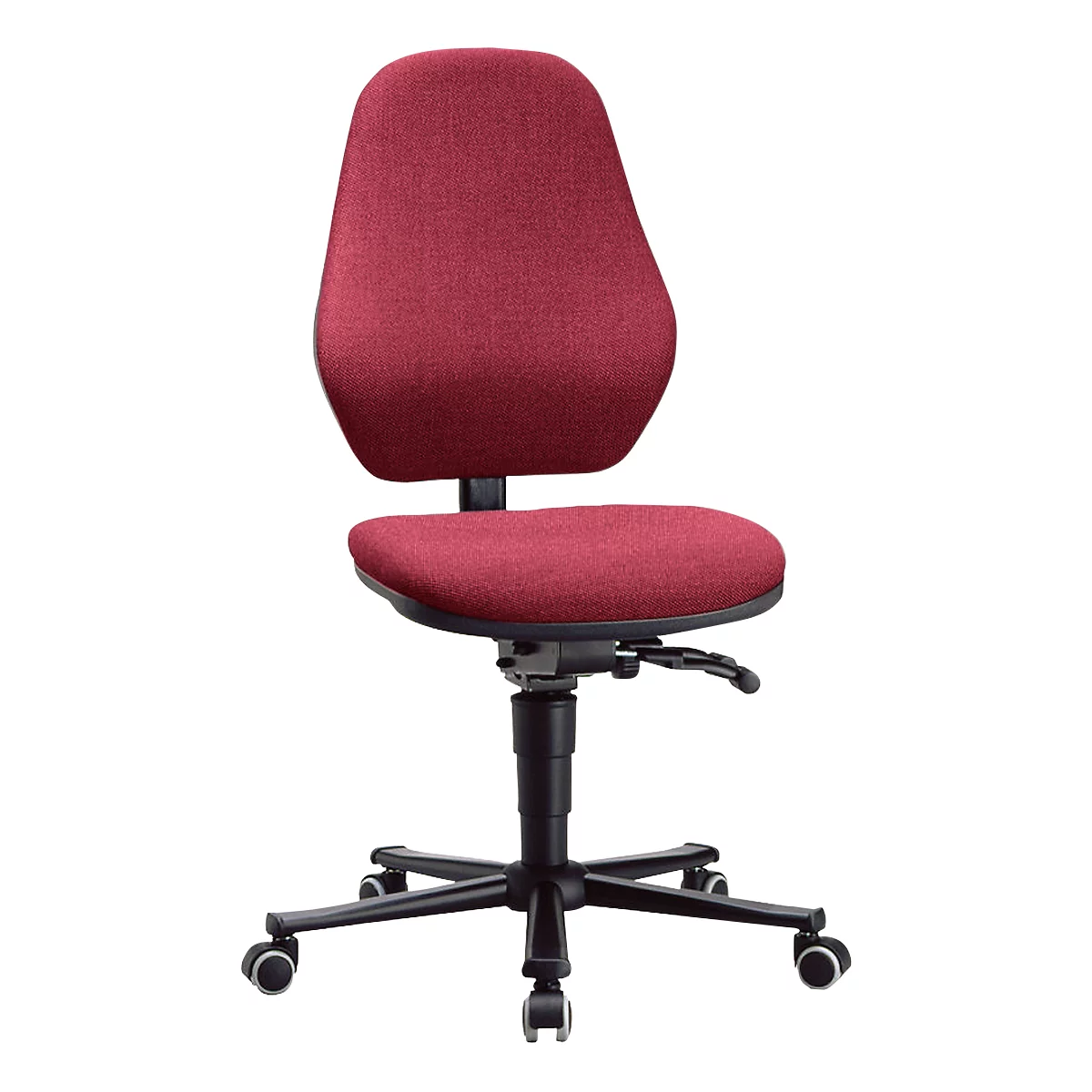 Labordrehstuhl Basic, mit Rollen, Stoffpolster, Duotec rot