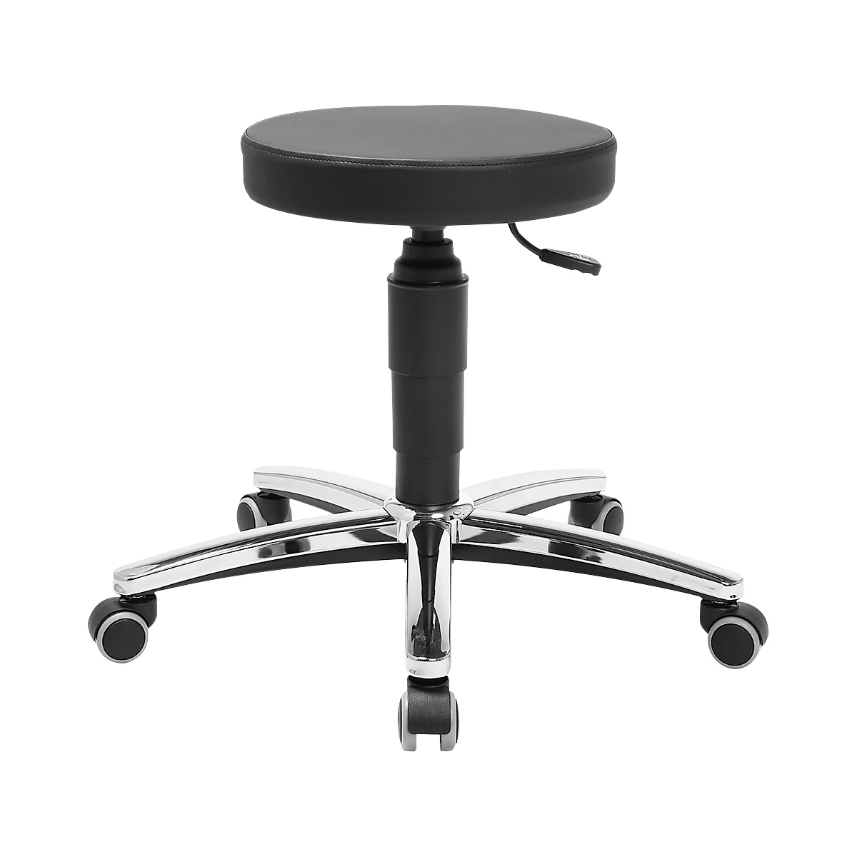 Laborhocker Topstar Tec 70, desinfektionsmittelbeständig, gepolstert, Hartbodenrollen, Ø 35 x H 390 – 520 mm, schwarz