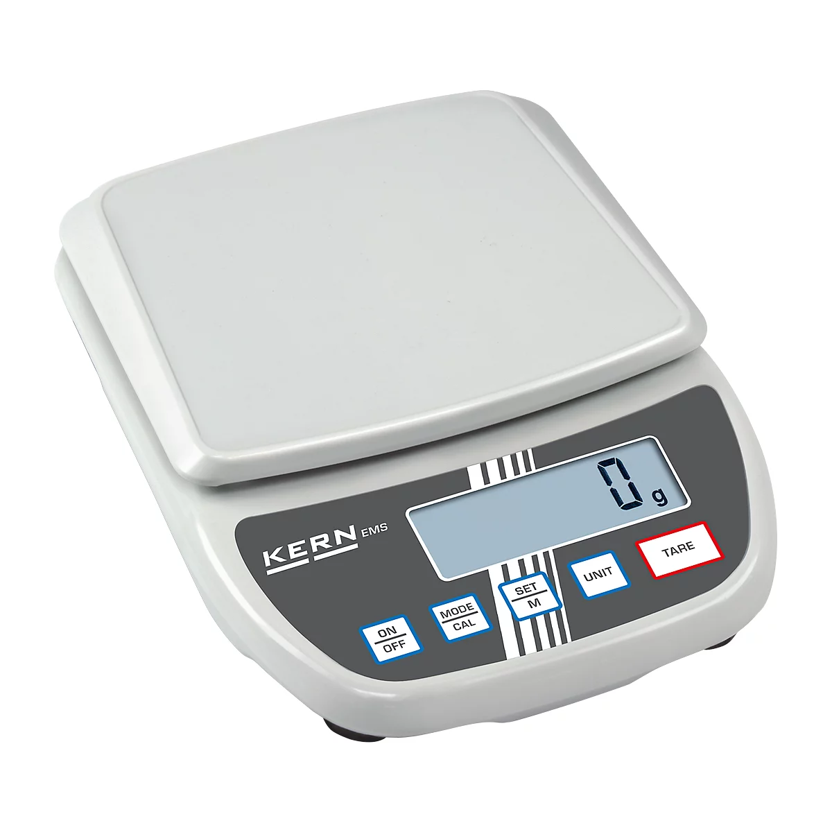 Laborwaage Kern EMS 12K0.1, Ablesbarkeit 0,1 g, Wägebereich 12 kg, großes LC-Display, B 200 x T 280 x H 65 mm, Kunststoff, weiß