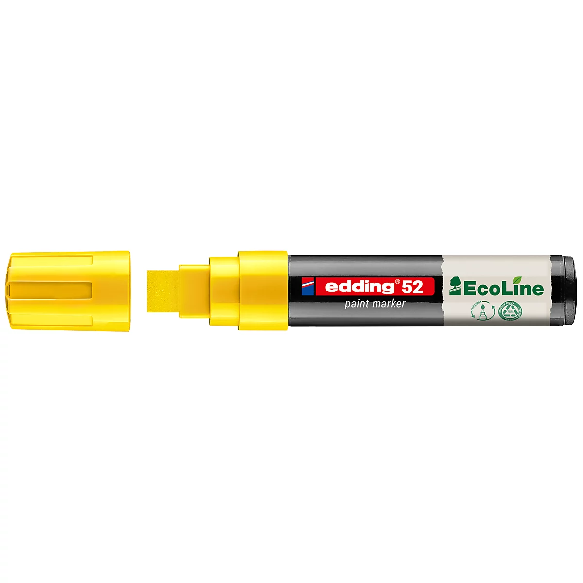 Gelber Edding-Marker, Deckel daneben. Aufschrift: Edding 52 Ecoline.