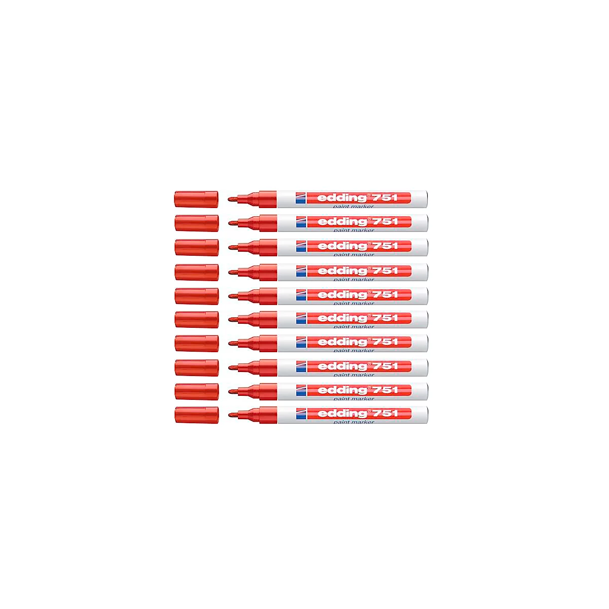 Lackmarker EDDING 751, 10 Stück, Rundspitze, Strichbreite 1-2 mm, rot