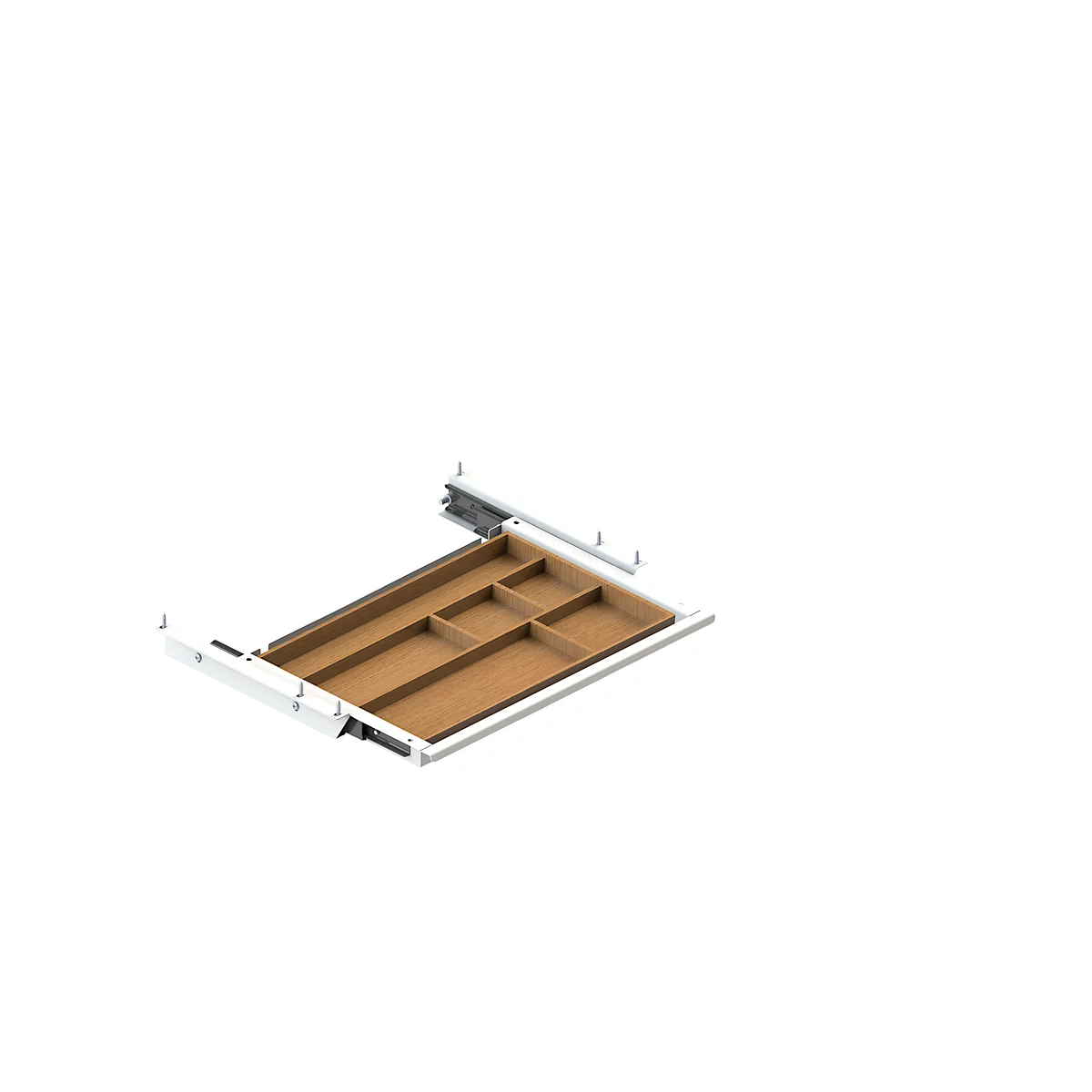 Lade voor elektrisch in hoogte verstelbaar bureau Elements, metaal met bamboe-inleg, B 424,6 x D 264,5 x H 36,5 mm, wit