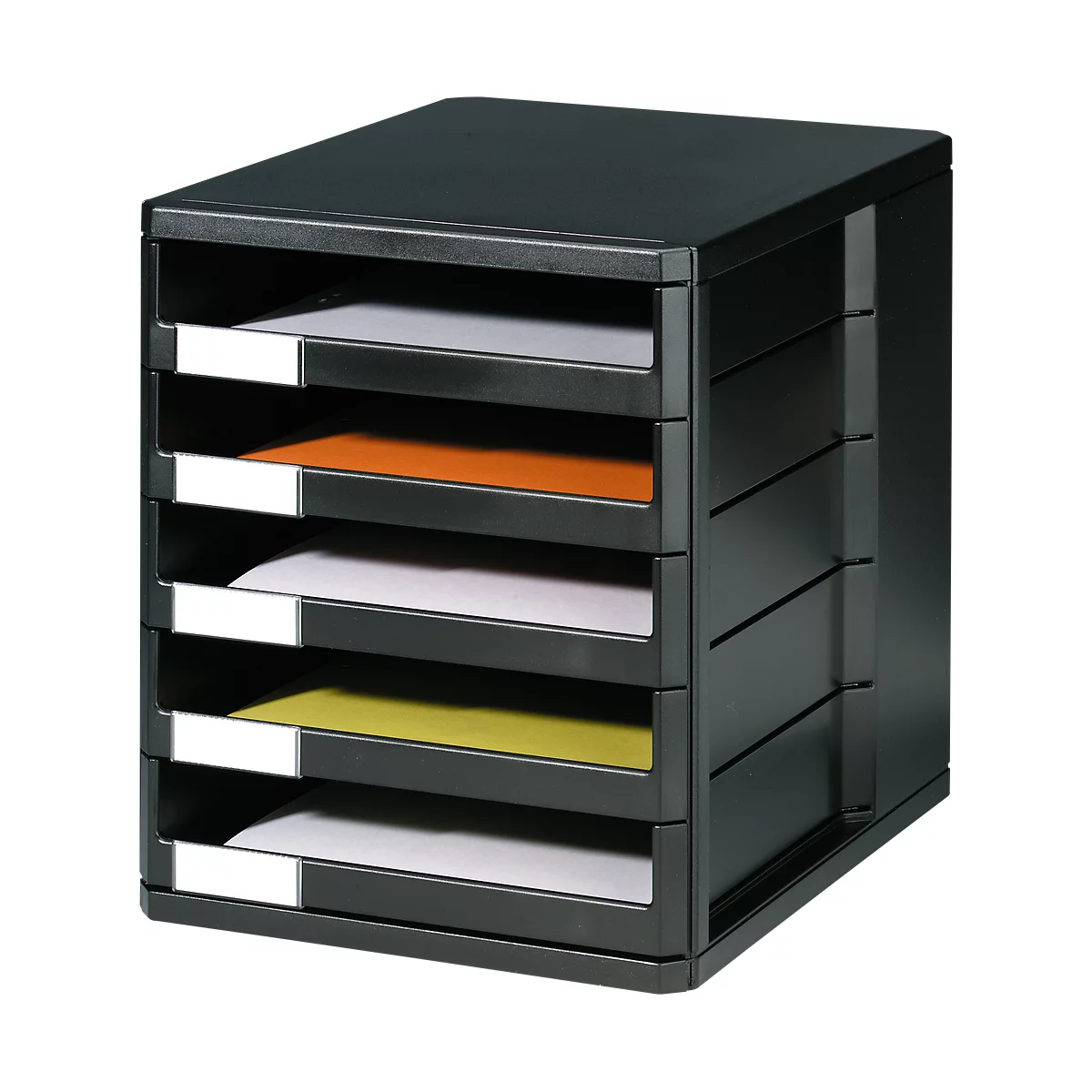 Ladebox, 5 schuifladen, A4, polystyreen, zwart
