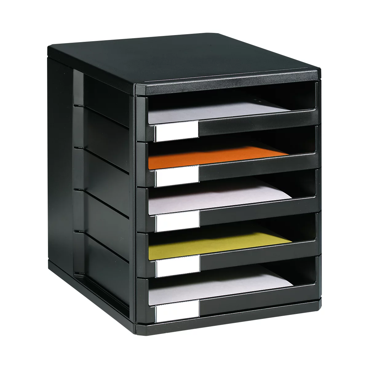 Ladebox, 5 schuifladen, A4, polystyreen, zwart