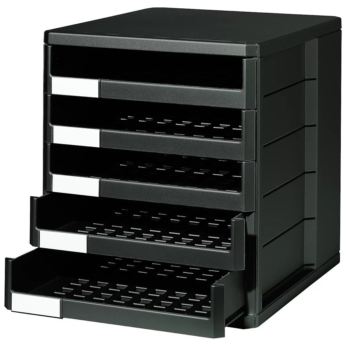 Ladebox, 5 schuifladen, A4, polystyreen, zwart