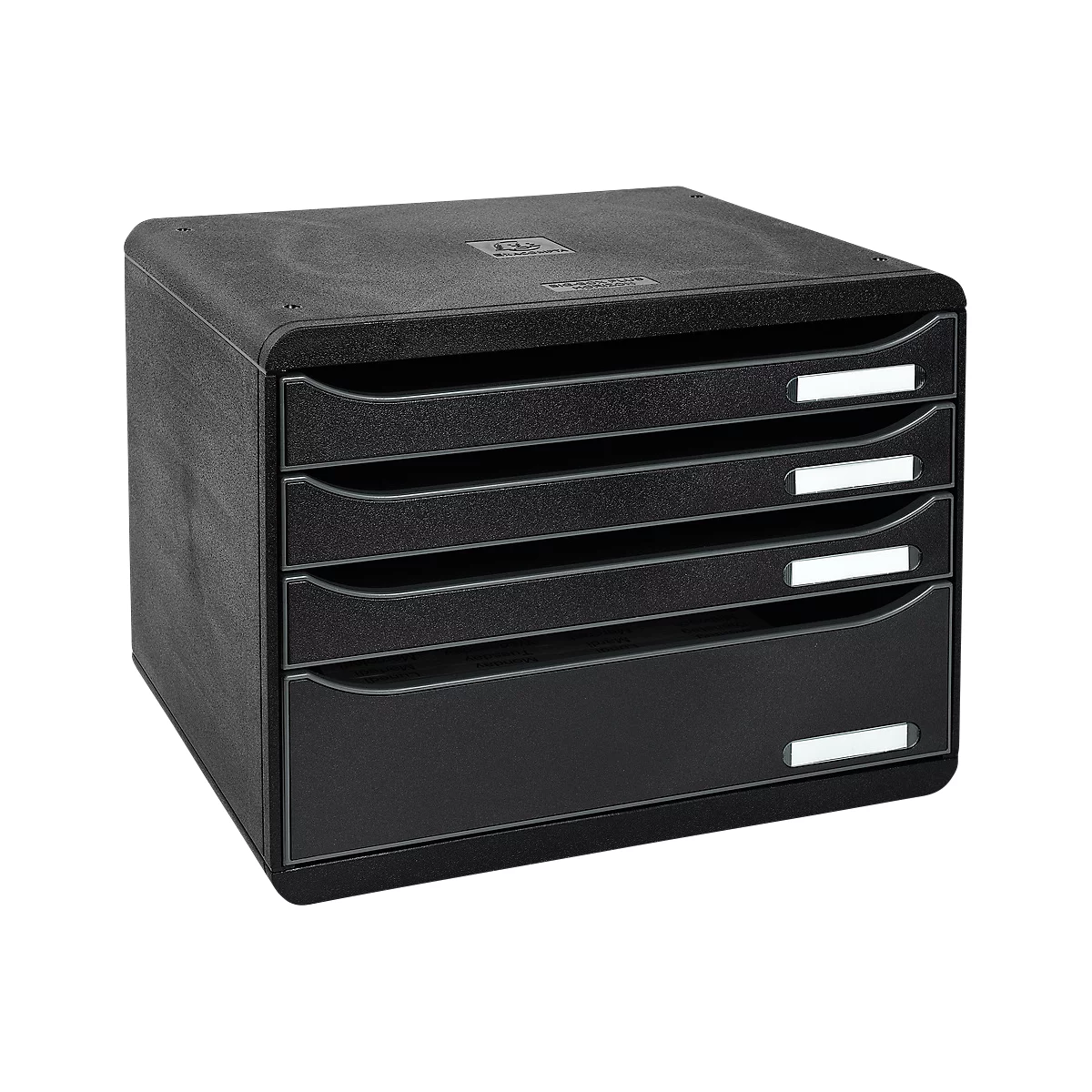 Ladebox BIG-BOX PLUS HORIZON QUER, A4+, 4 halfopen laden met uittrekstop, verzonken greep &amp; etikethouder, etiketten, Blue Angel, zwart