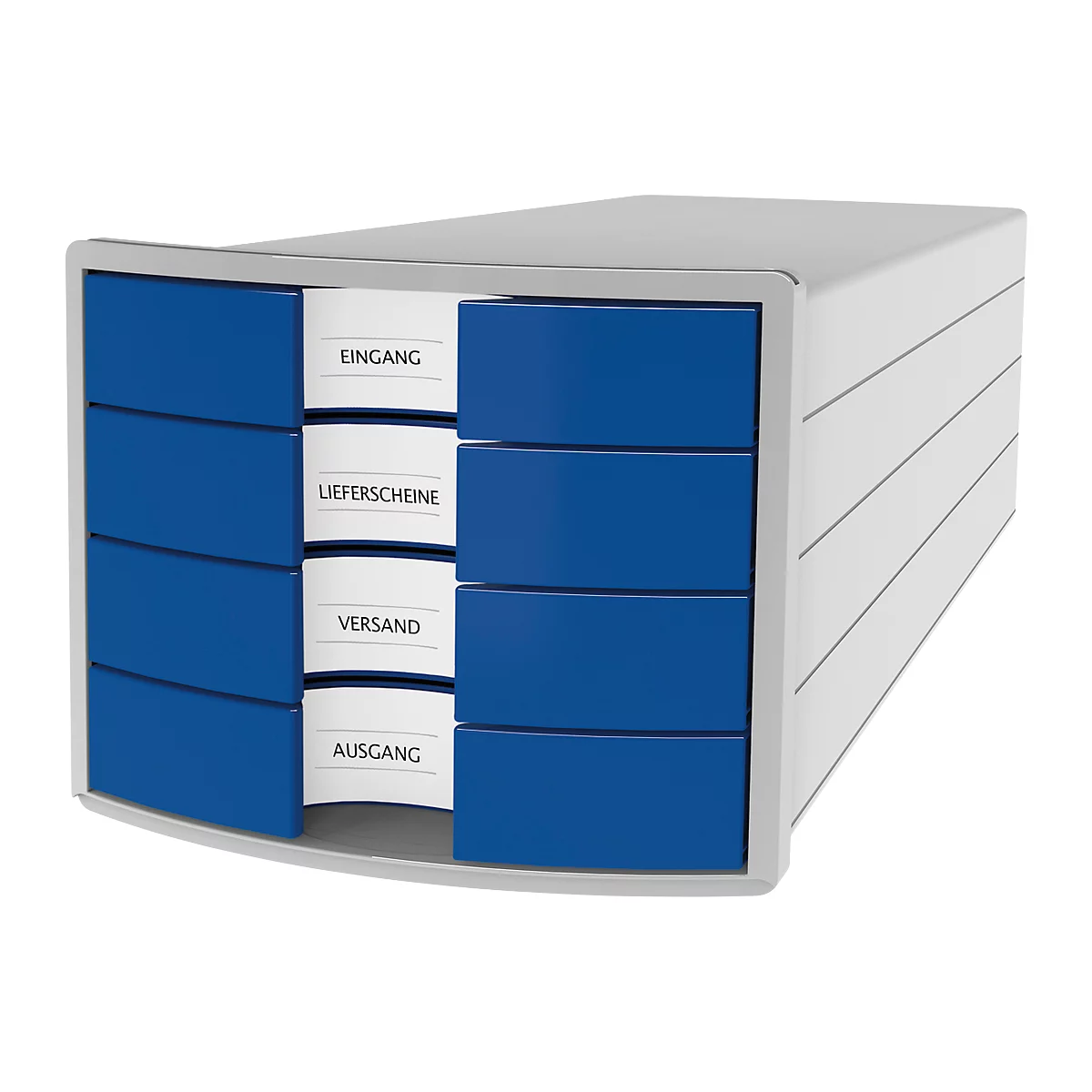 Ladebox HAN Impuls 2.0, 4 schuifladen, A4-formaat, stapelbaar, gesloten, grijs/blauw