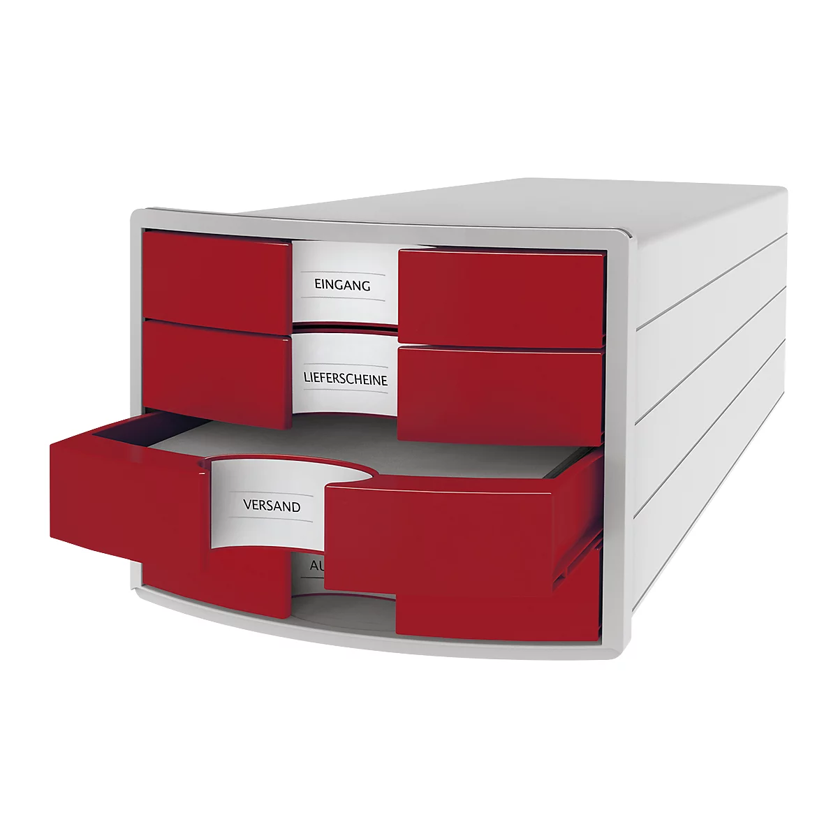 Ladebox HAN Impuls 2.0, 4 schuifladen, A4-formaat, stapelbaar, gesloten, grijs/rood