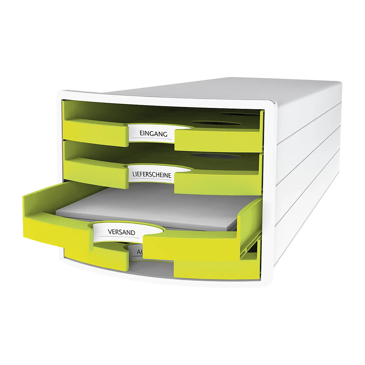Ladebox HAN Impuls 2.0, 4 schuifladen, A4-formaat, stapelbaar, open, wit/lemon