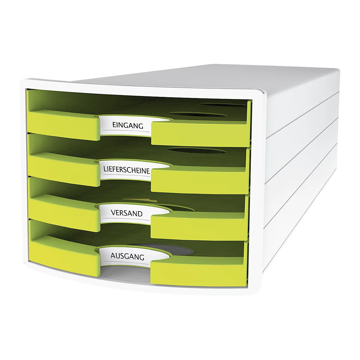 Ladebox HAN Impuls 2.0, 4 schuifladen, A4-formaat, stapelbaar, open, wit/lemon