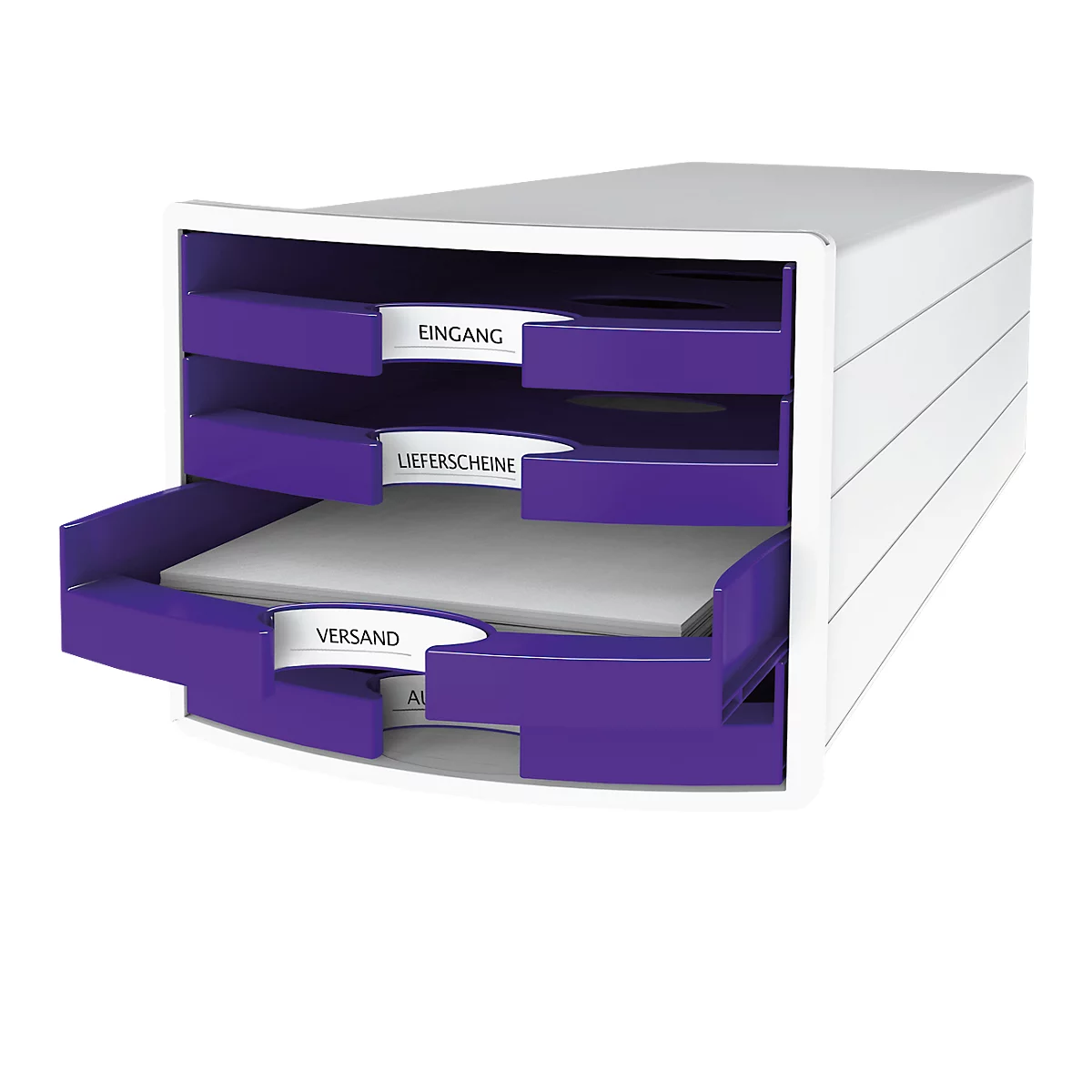 Ladebox HAN Impuls 2.0, 4 schuifladen, A4-formaat, stapelbaar, open, wit/lila
