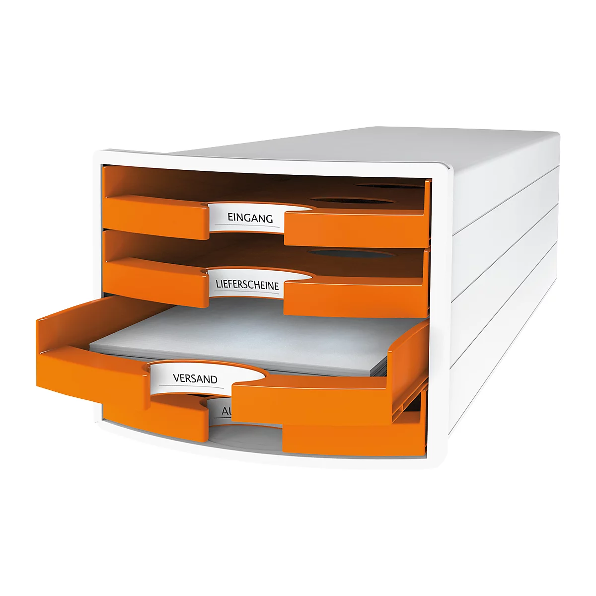 Ladebox HAN Impuls 2.0, 4 schuifladen, A4-formaat, stapelbaar, open, wit/oranje