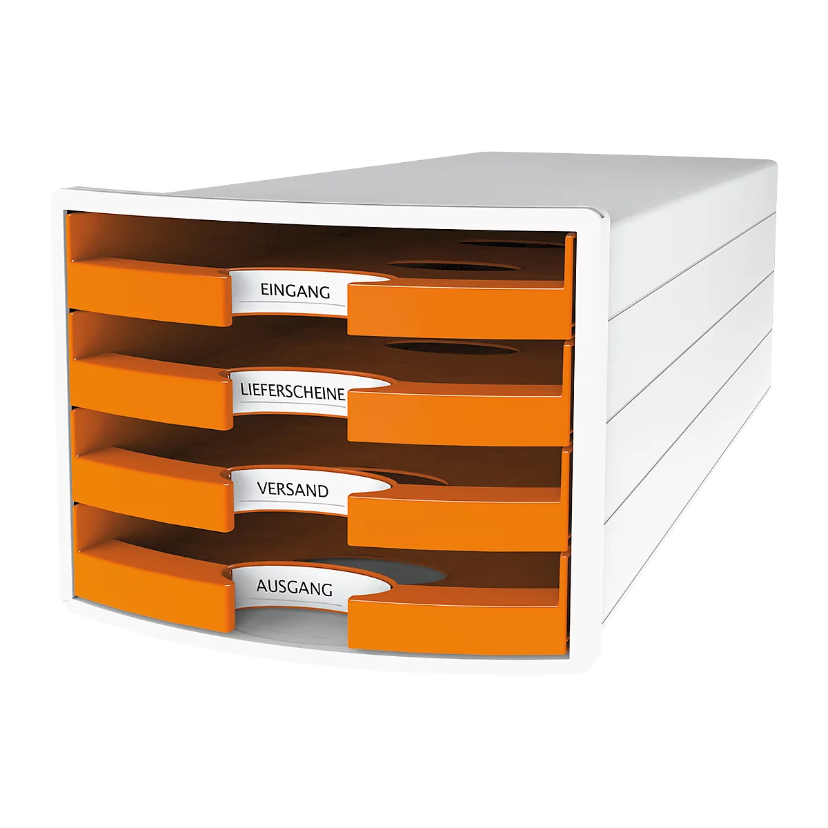 Ladebox HAN Impuls 2.0, 4 schuifladen, A4-formaat, stapelbaar, open, wit/oranje