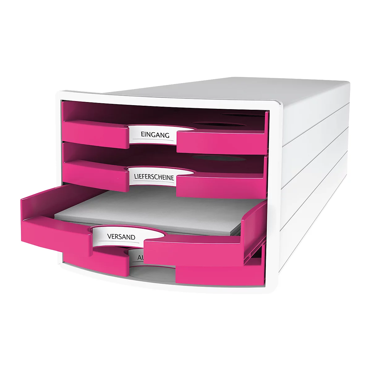 Ladebox HAN Impuls 2.0, 4 schuifladen, A4-formaat, stapelbaar, open, wit/pink